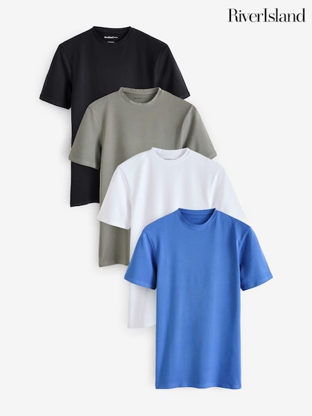 River Island Blue Muscle Fit Studio T-Shirts 4 Pack (M62208) | £44
