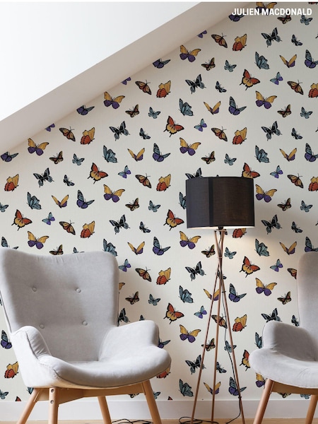 Julien Macdonald White Flutterby 10M Wallpaper (M62746) | £30