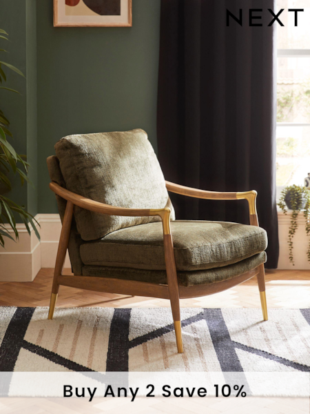 Plush Chenille Moss Green Flinton Wooden Accent Chair (M63147) | £425