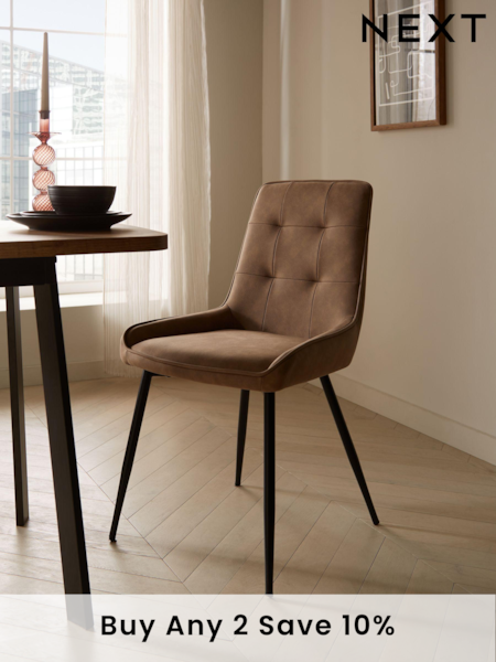 Set of 2 Arona Faux Leather Caramel Brown Cole Non Arm Dining Chairs (M66850) | £250