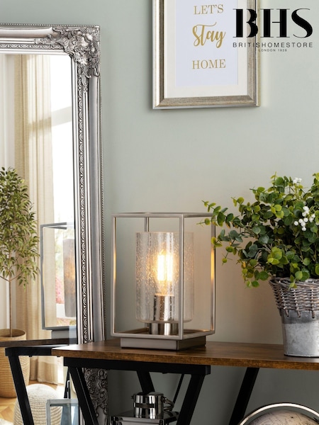 BHS Silver Hardy Industrial Cube Table Lamp (M67440) | £55