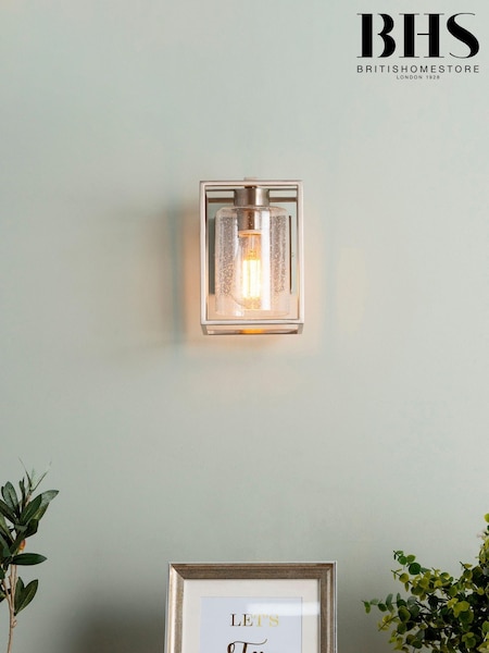 BHS Silver Hardy 1 Light Cage Wall Light with Bubble Glass (M67442) | £50