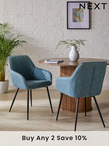 Set of 2 Arona Faux Leather Navy Blue Hamilton Black Leg Quilted Dining Chairs (M67547) | £310