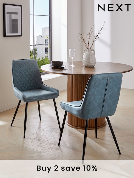 Set of 2 Arona Faux Leather Navy Blue Hamilton Black Leg Quilted Dining Chairs (M67548) | £260