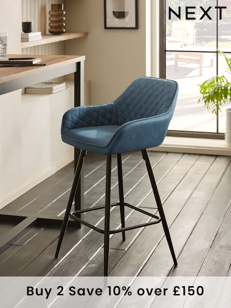 Arona Faux Leather Navy Blue Hamilton Fixed Height Quilted Kitchen Bar Stool (M67549) | £155