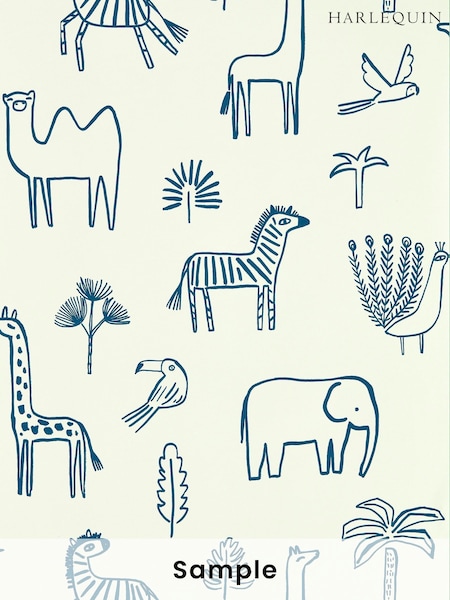 Harlequin Blue Funky Jungle Children's Wallpaper Sample (M68106) | £1