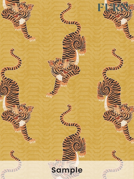 furn. Yellow Tiger Print Wallpaper (M68719) | £1