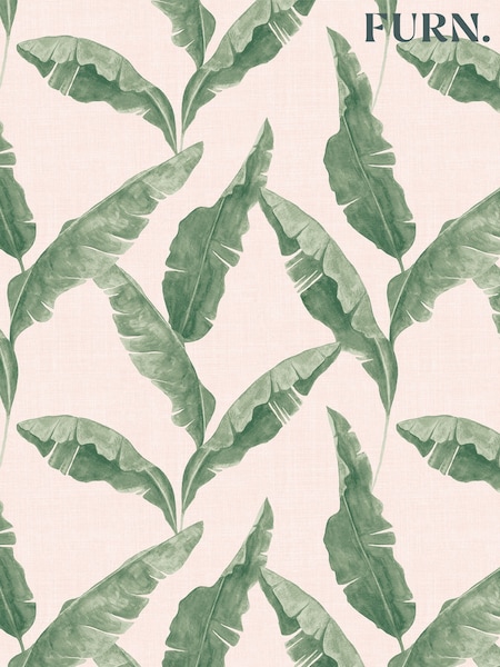 furn. Green/Blush Plantain Botanical Wallpaper (M68724) | £1