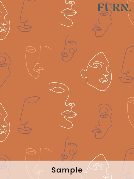 furn. Orange Kindred Abstract Faces Wallpaper (M68877) | £1