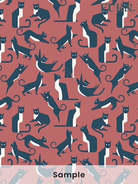 furn. Pink Geo Cat Printed Wallpaper (M68878) | £0