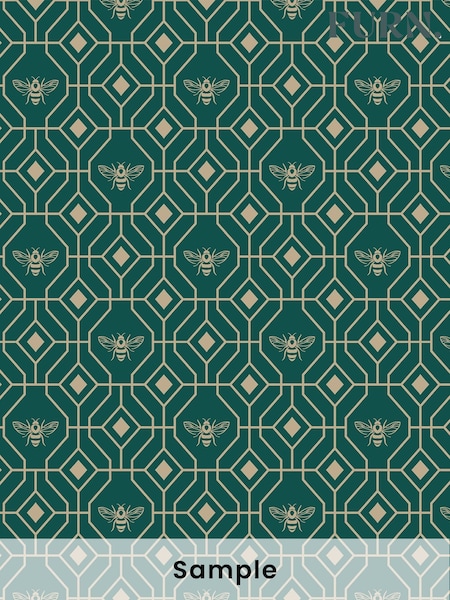 furn. Green Bee Deco Geometric Foiled Wallpaper (M68884) | £1