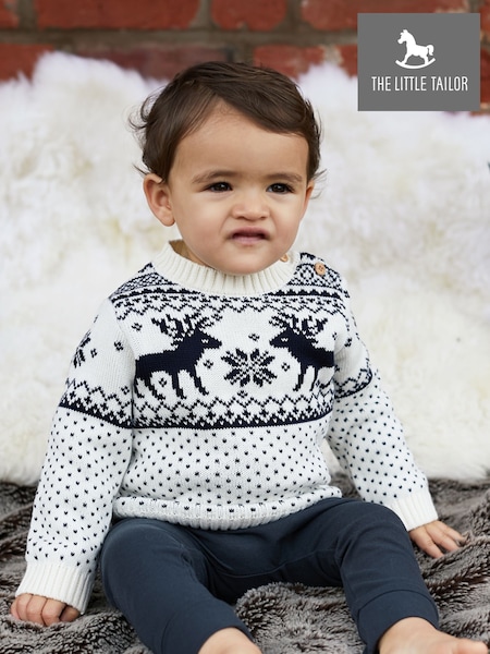 The Little Tailor Kids Christmas 100% Cotton Reindeer Pattern Jumper (M70601) | £30 - £32