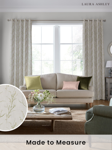 Laura Ashley Green Pussy Willow Embroidered Made To Measure Curtains (M71039) | £119