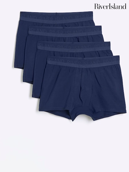 River Island Blue Blue Split 100% Cotton Boxers 4 Pack (M71921) | £25