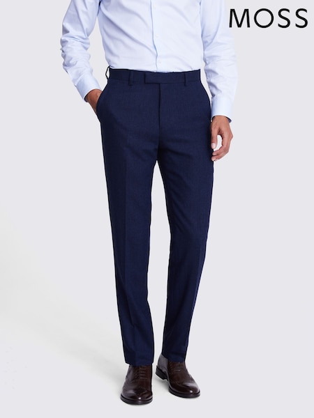 MOSS Ink Blue Tailored Fit Herringbone Suit Trousers (M72039) | £90