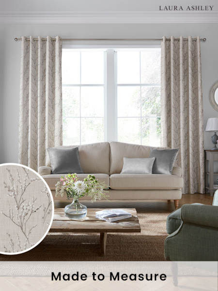 Laura Ashley Grey Pussy Willow Embroidered Made To Measure Curtains (M74397) | £119