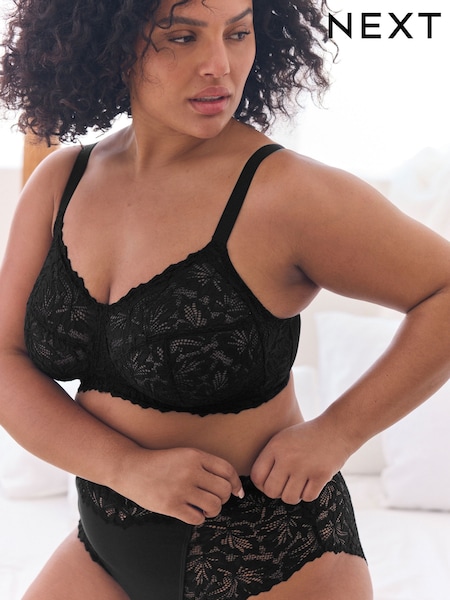 Black Total Support Non Pad Non Wire Full Cup Lace Ultimate Comfort Bra B-H (M76226) | £24