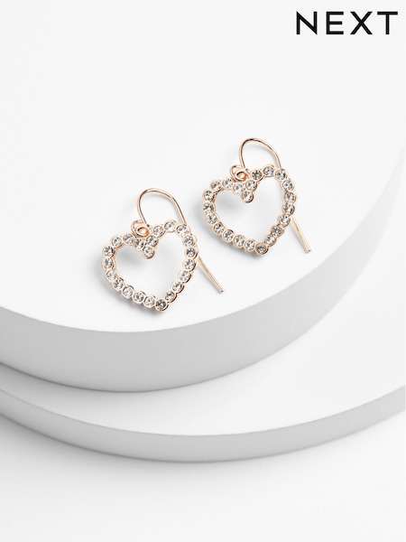 Rose Gold Tone Pavé Heart Drop Earrings (M76288) | £6