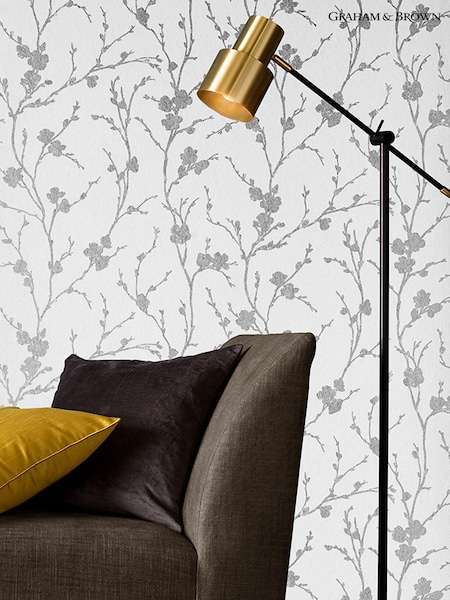 Graham & Brown Silver Meiying Floral 10M Wallpaper (M76292) | £80