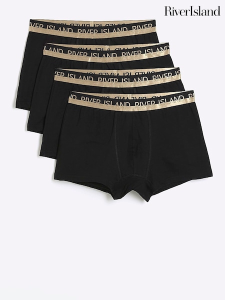 River Island Black Black Gold Boxers 4 Pack (M77139) | £25