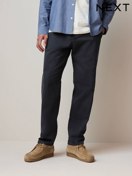 Navy Blue Regular Tapered Fit Stretch Chinos Trousers (M78074) | £24