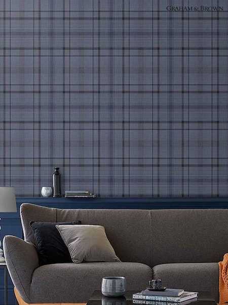 Graham & Brown Navy Blue Heritage Plaid 10M Wallpaper (M78225) | £85