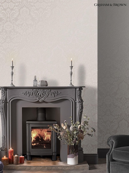 Graham & Brown White Gothic Damask 10M Wallpaper (M78240) | £140