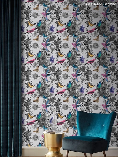 Graham & Brown Grey Jardin Floral 10M Wallpaper (M78254) | £85
