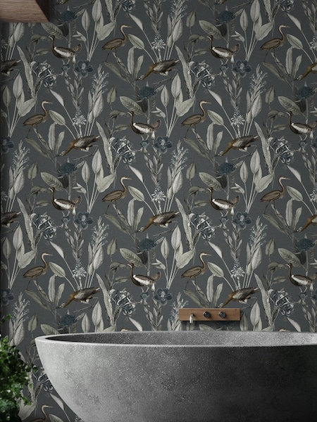 Graham & Brown Midnight Black Glasshouse Wallpaper Sample (M78262) | £1