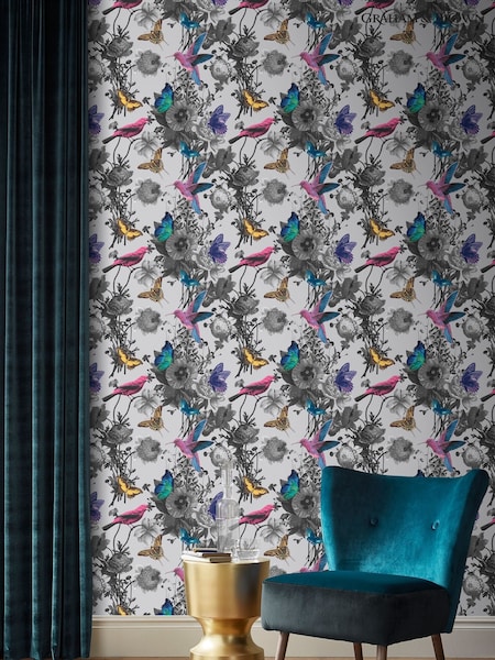 Graham & Brown Grey Jardin Floral Wallpaper Sample (M78270) | £1