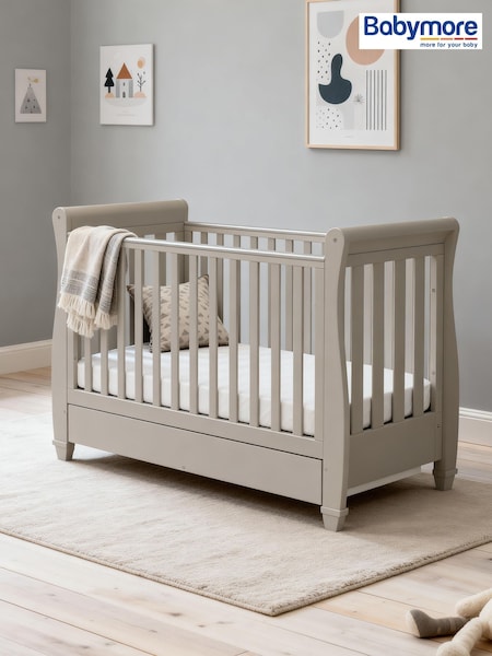 Babymore Eva Sleigh Cot Bed Dropside With Drawer