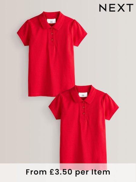 Red Regular Fit 100% Cotton Short Sleeve Polo Shirts 2 Pack (3-16yrs) (M82230) | £7 - £12.50