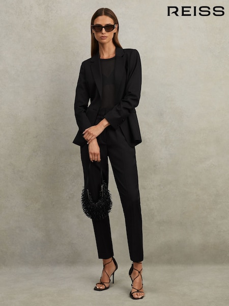Reiss Black Haisley Petite Wool Blend Tapered Suit Trousers (M82765) | £138