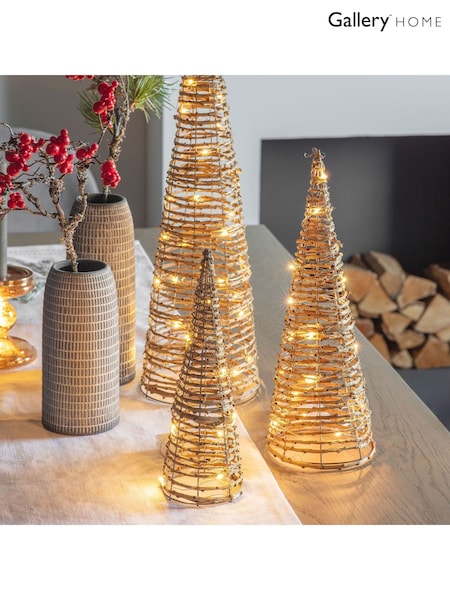 Gallery Home Set of 3 Natural Kilby Rattan Christmas LED Cones (M85581) | £55