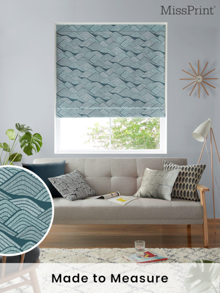 MissPrint Blue 100% Cotton Frontier Made to Measure Roman Blind (M86255) | £79