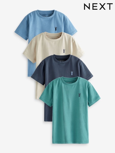 Mineral Green/Blue Short Sleeve Stag Embroidered T-Shirts 4 Pack (3-16yrs) (M86454) | £20 - £26