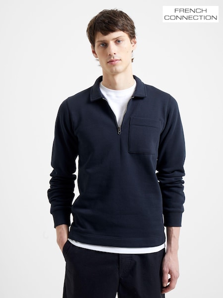 French Connection Dark Navy Blue Collar Half Zip Sweatshirt (M87745) | £35
