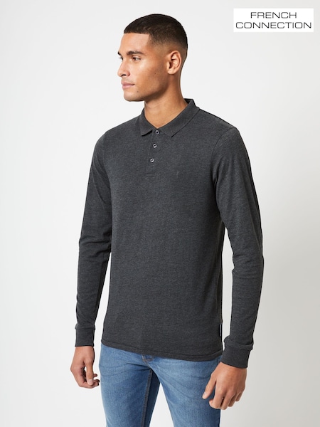 French Connection Grey Long Sleeve Polo Shirt (M87775) | £20