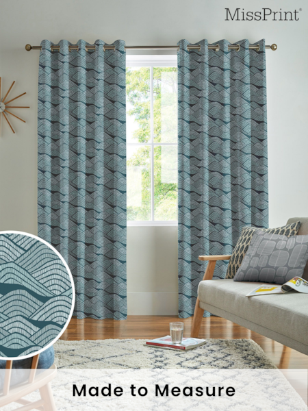 MissPrint Blue Green 100% Cotton Frontier Made to Measure Curtains (M87797) | £91