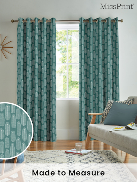 MissPrint Teal 100% Cotton Bloom Made to Measure Curtains (M87807) | £91