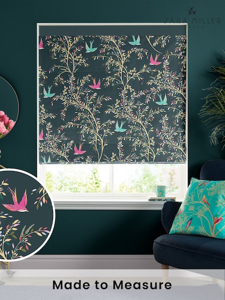 Sara Miller Forest Green 100% Cotton Swallows Made to Measure Roman Blind (M88436) | £79