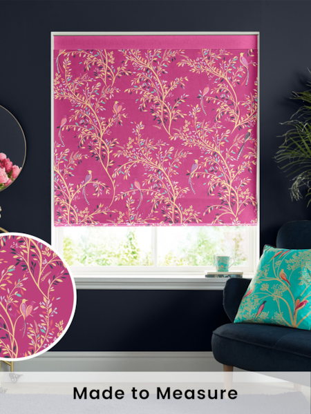 Sara Miller Fuchsia 100% Cotton Birds of Paradise Made to Measure Roman Blind (M88440) | £79