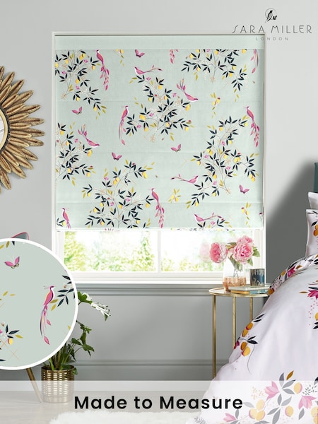 Sara Miller Duck Egg 100% Cotton Birds & Trellis Made to Measure Roman Blind (M88552) | £79
