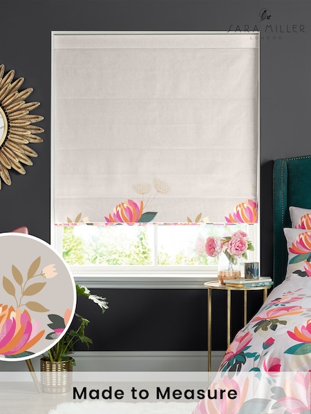 Sara Miller Pale Grey 100% Cotton Peony Border Made to Measure Roman Blind (M88576) | £79