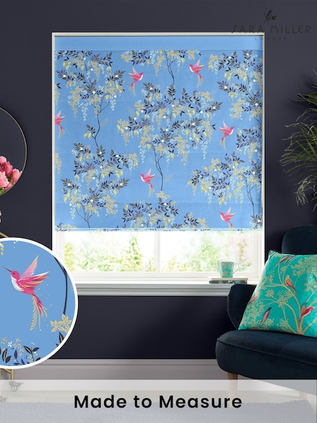 Sara Miller Cornflower Blue 100% Cotton Hummingbird Made to Measure Roman Blind (M88580) | £79