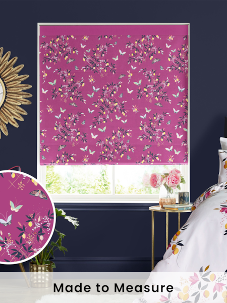 Sara Miller Purple 100% Cotton Butterflies & Trellis Made to Measure Roman Blind (M88585) | £79