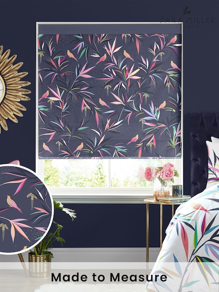 Sara Miller Smokey Blue 100% Cotton Bamboo Made to Measure Roman Blind (M88588) | £79