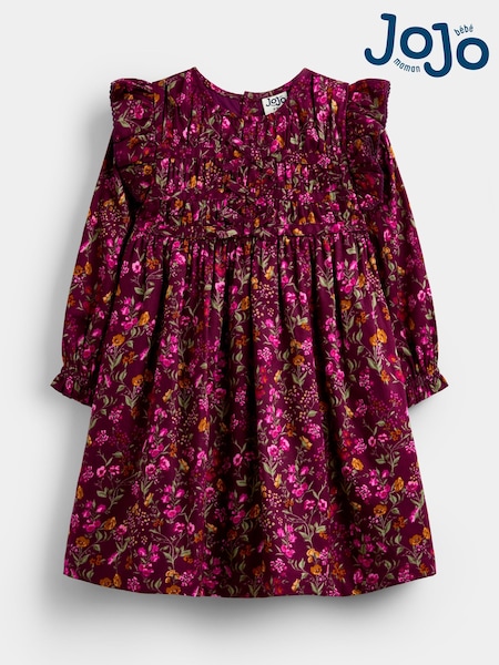 Burgundry Red Floral - Jojo Maman Bébé Pretty Floral Frill Dress
