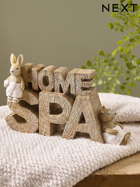 Natural Bertie Bear and Rosie Rabbit Ornaments Spa Word Block (M91545) | £16