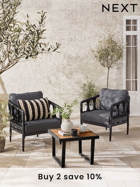 Black Sorrento Garden 3 Piece Chairs and Table Bistro Set (M91557) | £499